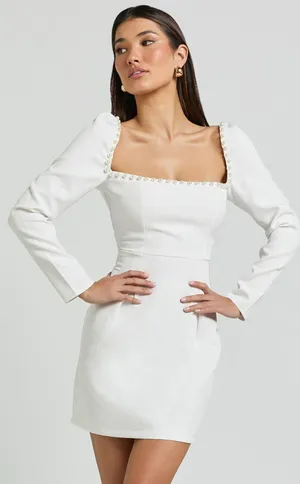 Showpo Classy White Pearl Mini Dress thumbnail 1
