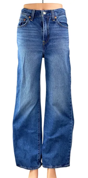 Levi's Women's Blue Medium Wash High Waisted Baggy Wide Leg Denim Jeans Pants 25 thumbnail 1