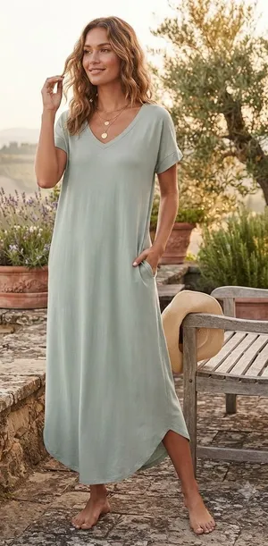 Zenana Outfitters Sage Green V-Neck Maxi Dress thumbnail 1