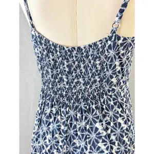 GAP Navy‎ Blue Geometric Print Smocked Waist Tiered Maxi Dress Size 14 thumbnail 6