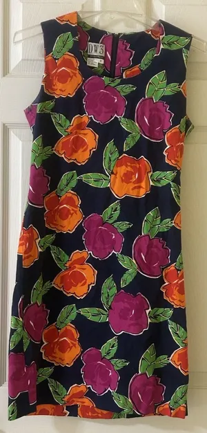 DW3 for David Warren Cotton Tropical Floral Print Sheath Dress Women's Sz 8 thumbnail 1