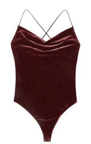 Abercrombie & Fitch Velvet Cowl Neck Bodysuit Burgundy Maroon Small thumbnail 1