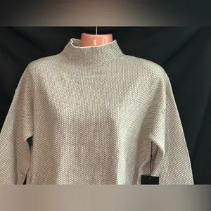 Adrienne Vittadini Heather Light Gray Textured Mock Cowl Sweater Women’s MD NWT thumbnail 3