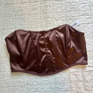 Garage Karina Satin Corset Crop Top Large NEW Borwn thumbnail 2