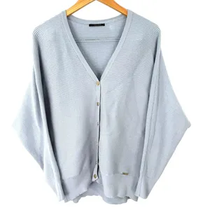 Tahari S V-neck button-down cardigan sweater Ribbed Soft Oversized Knit Blue thumbnail 2