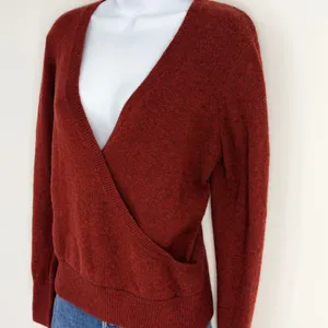 NWT‎ Madewell Women Wrap Sweater Scarlet Knit Long Sleeve V Neck Merino Wool S thumbnail 3