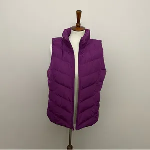 Lands End Vest Puffer Down Feathers Quilted Lightweight Pockets Full Zip Purple thumbnail 7