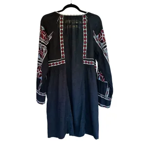 Free People All My Life Embroidered Mini Tunic Black Dress V Neck‎ Size M Boho thumbnail 2