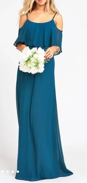 Show Me Your Mumu Caitlin Ruffle Maxi Dress Deep‎ Jade Chiffon Sz XXS thumbnail 1