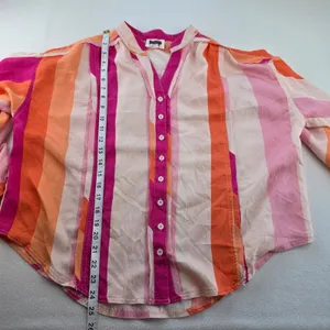 Fate Womens Pink Orange Striped Button Down Balloon Sleeve Blouse FT23201 Small thumbnail 9