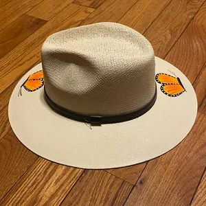 Womens 100% Canvas‎ Made in Mexico Hand Painted Butterfly Panama Hat Medium NEW thumbnail 2