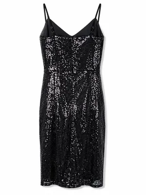 Lulus Black Sequin Mini Dress XS NWT Cocktail Party Homecoming Spaghetti Strap thumbnail 5
