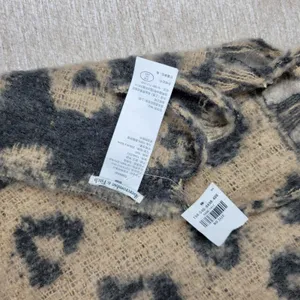 Abercrombie & Fitch Leopard Fringe Scarf Wide Black Tan Two Toned Animal Print thumbnail 3