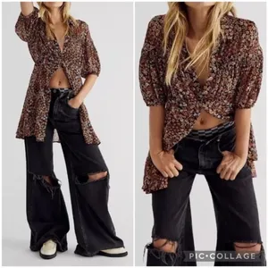 Free People Bonnie Boho Floral Print Mini Dress, EUC, Size Medium, MSRP $148 thumbnail 2