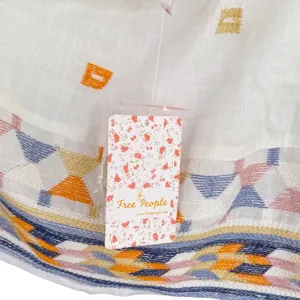 Free People One Shoulder Crop Top White Geometric Embroidered Boho Womens Medium thumbnail 6