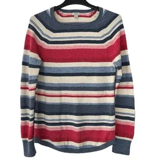 LL Bean Women’s Striped Cotton Sweater Multicolored Size Small Blue, Pink, Cream thumbnail 1