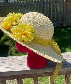 Vintage Kentucky Derby Straw Floral Hat Yellow thumbnail 1