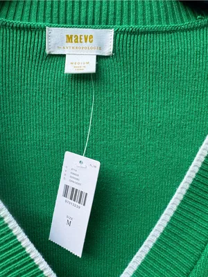 Maeve Anthropologie Green Ribbed V-Neck Cardigan NWT Medium Preppy Contrast Trim thumbnail 4