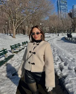 Zara Jacket coat teddy fur ivory cream cropped toggle  thumbnail 5