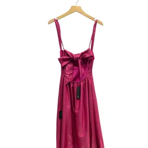 Lulus Immaculate Aura Shiny Magenta Taffeta Maxi Dress With Pockets size L NWT thumbnail 3