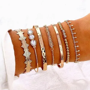 NEW Solid Gold‎ Plated 7 pc Boho Stacking Bracelet Set thumbnail 6