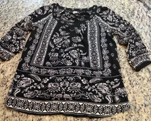 Bila Black and White Floral Border Print Blouse thumbnail 1
