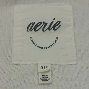 Aerie open collared white ribbed crop t-shirt women’s size small thumbnail 6