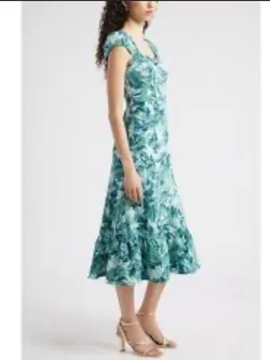 NWT Chelsea28 Green Sweetheart Neckline Cap Sleeve Midi Dress Size Small thumbnail 4