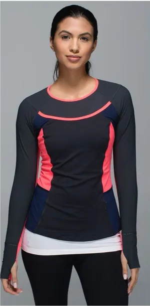 Lululemon Trail Bound Long Sleeve Deep Coal‎ Deep Navy Electric Coral Size 4 thumbnail 1
