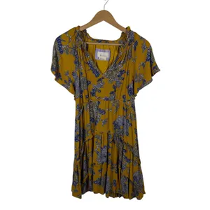 By Anthropologie Robin Tiered Mini Dress Small Yellow Floral Paisley Boho‎ Flowy thumbnail 2