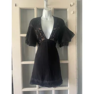 For Love and Lemons Carmine Black Lace Ruffle Sleeve Cami Mini Dress thumbnail 6