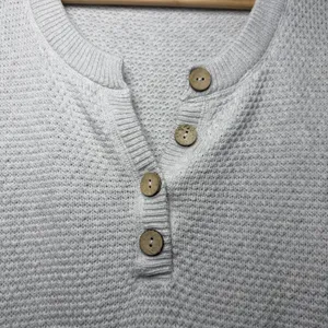 Free People FP Beach Hailee Sweater XS Gray Waffle Knit Henley Oversized Cotton thumbnail 9