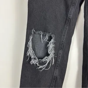 Free People We the Free | Black Distressed Raw Hem Straight Leg Maggie Jeans Size 25 thumbnail 3