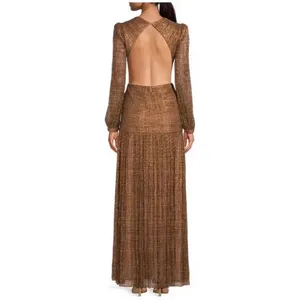 Gianni Bini Hazel‎ Metallic Chiffon Bronze Cutout Maxi Dress Size 2 NWT thumbnail 10
