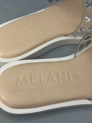 Antonio Melani Slide Sandals Womens 5 Tan Clear Rhinestones Flat Heel Slip On thumbnail 5