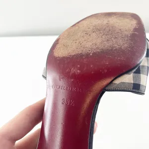 Burberry Vintage Nova Check Square Toe Plaid Slide Mule Kitten Heel Sandals 8 thumbnail 5