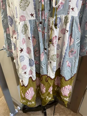 NWT‎ Label of Love Vacation by the Sea Shell Print Mini Dress Long Sleeve Tie Lg thumbnail 3