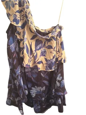Anthropologie Boho Floral One-Shoulder Ruffle tier Mini Dress Resortwear fairy thumbnail 12
