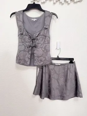 NIA Vineland Top & Oriana Skirt Y2K Summer Set Gunmetal Gray Size Small $166 thumbnail 3