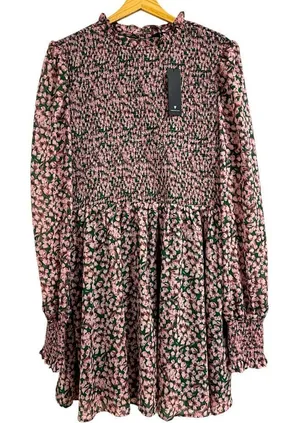 Lulus XL Floral Forever Green and Pink Smocked Skater Dress NWT thumbnail 1