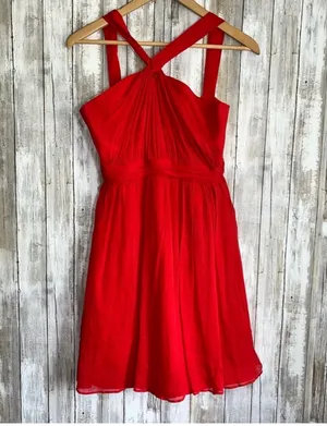 J.Crew Sinclair Vivid Poppy Silk Halter Dress | 0P thumbnail 2