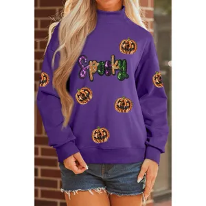 SYNZ Sequin Pumpkin Spooky Halloween Sweatshirt Women's Size Medium thumbnail 5