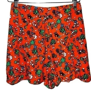 TopShop Women’s Size 4 Orange Ditzy Floral High Rise Shorts thumbnail 1