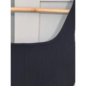 Babaton Ribbed Square Neck Crop Top Black Sleeveless Knit Tank Small thumbnail 3
