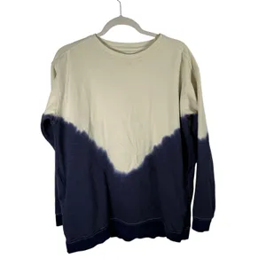 Natural Life Sweatshirt Cotton Blend Pullover Cream Navy Tie Dye READ Womens Med thumbnail 2