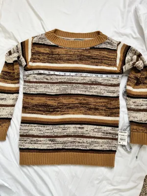 Style & Co. Striped Crewneck Sweater in Mustard, Brown & Cream size XS thumbnail 9
