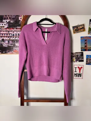 Lululemon Collared Knit Merino Wool Blend Sweater Dahlia Mauve thumbnail 4