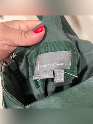 NWOT By Anthropologie Green Twist-Front Faux Leather Dress Size 8 thumbnail 7