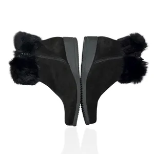 La Canadienne Black Suede Leather Real Fur Trim Wedge‎ Boots Size 6 $685 Canada thumbnail 6