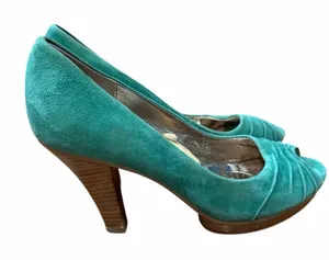 Sofft Turquoise Suede Peep Toe Y2K Heels 8 1/2. thumbnail 1